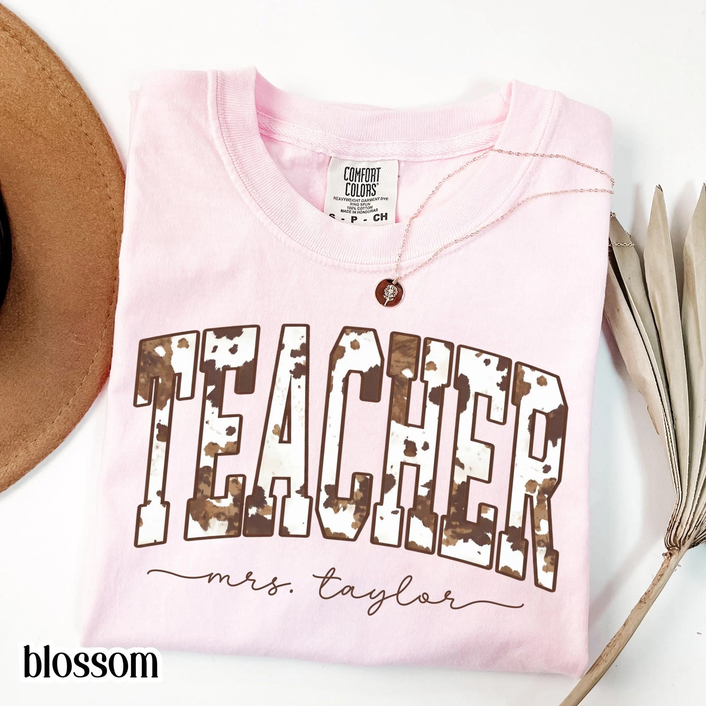 Teacher Comfort Colors Shirt Custom Name Kindergarten Tshirt First Grade Cow Print T-shirt Teacher Appreciation Back To School Tee Educator