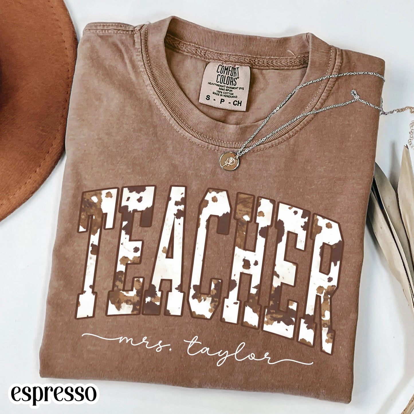 Teacher Comfort Colors Shirt Custom Name Kindergarten Tshirt First Grade Cow Print T-shirt Teacher Appreciation Back To School Tee Educator