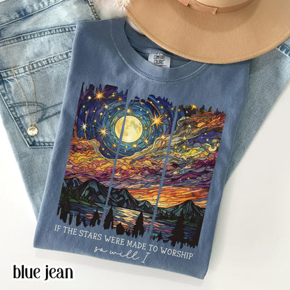 Christian Comfort Colors Shirt Bible Verse Jesus TShirt Stars Were Made To Worship T-Shirt Religious Faith Believer Apparel Church Tee