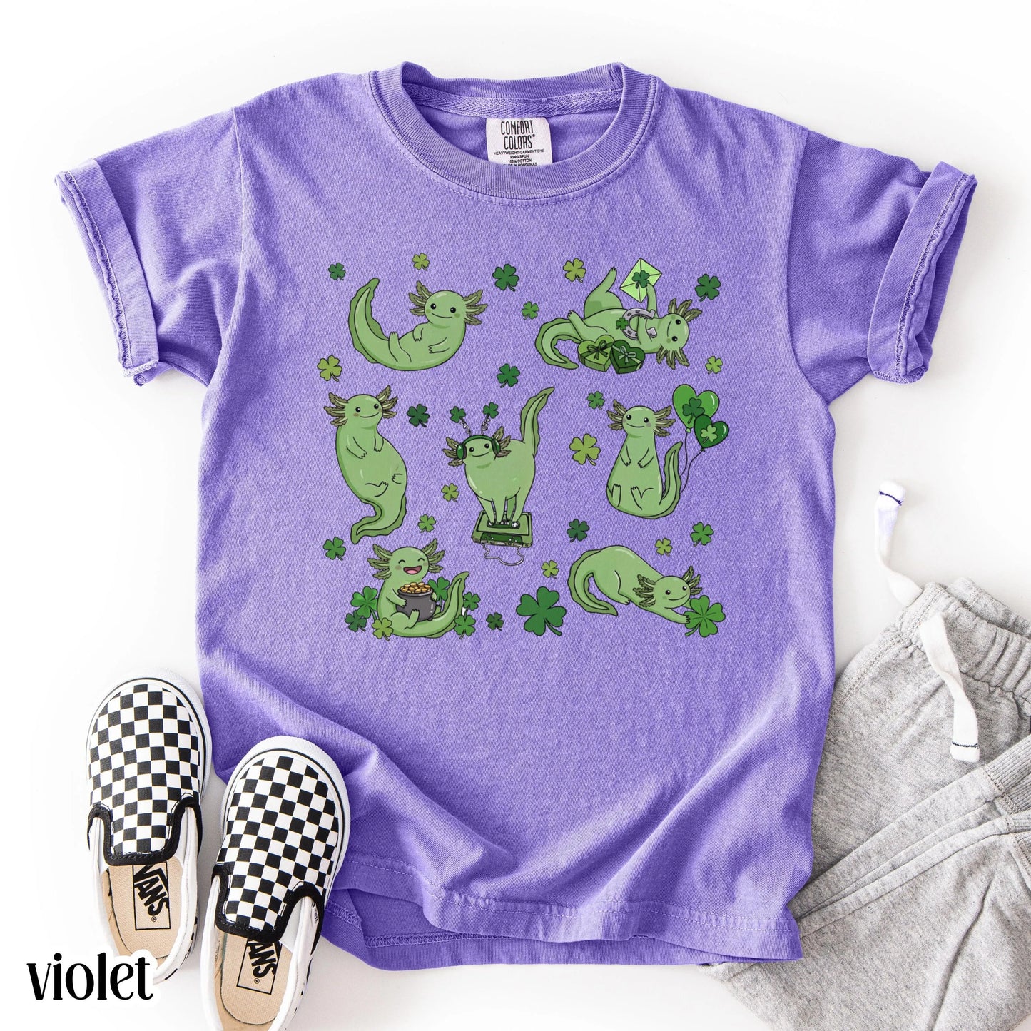 Youth Axolotl St Patricks Day Comfort Colors Shirt Kids Lucky Axolotl TShirt Saint Patrick's Day Girls School T-shirt Youth Reptile Tee