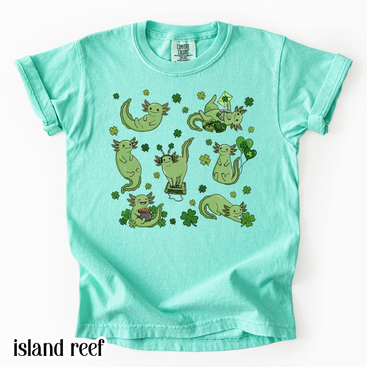 Youth Axolotl St Patricks Day Comfort Colors Shirt Kids Lucky Axolotl TShirt Saint Patrick's Day Girls School T-shirt Youth Reptile Tee