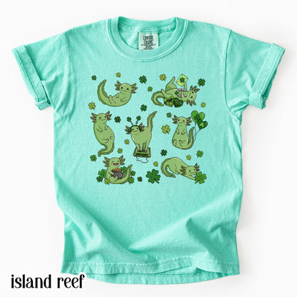 Youth Axolotl St Patricks Day Comfort Colors Shirt Kids Lucky Axolotl TShirt Saint Patrick's Day Girls School T-shirt Youth Reptile Tee
