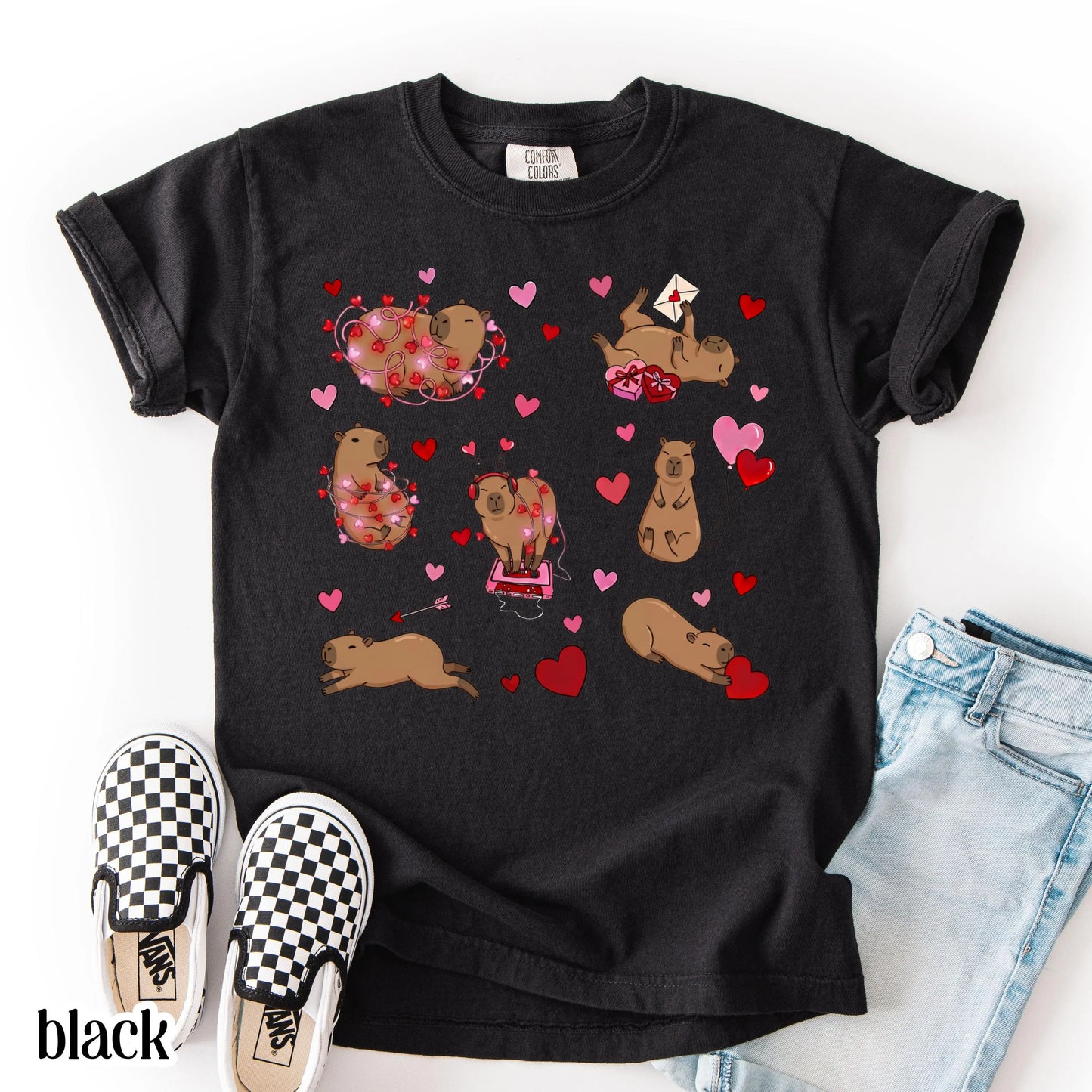 Capybara Valentines Day Comfort Colors Shirt Kids Cute Capy Vday TShirt Girls Animal V-day School T-shirt Youth Heart Love Day Tee Gift