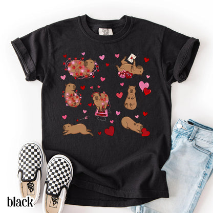 Capybara Valentines Day Comfort Colors Shirt Kids Cute Capy Vday TShirt Girls Animal V-day School T-shirt Youth Heart Love Day Tee Gift