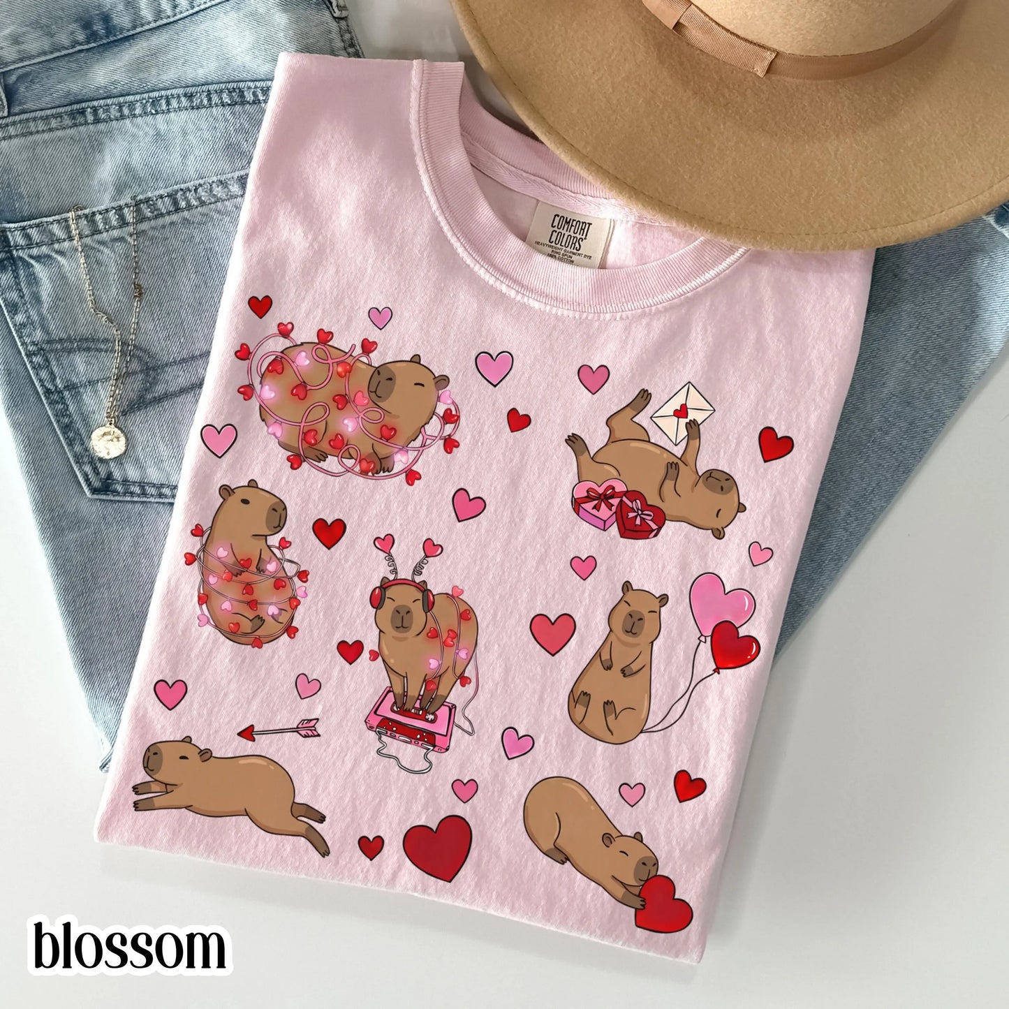 Capybara Valentines Day Comfort Colors Shirt Cute Capy Vday Womens TShirt Animal Lover V-day T-shirt Heart Love Day Tee Gift For Teacher