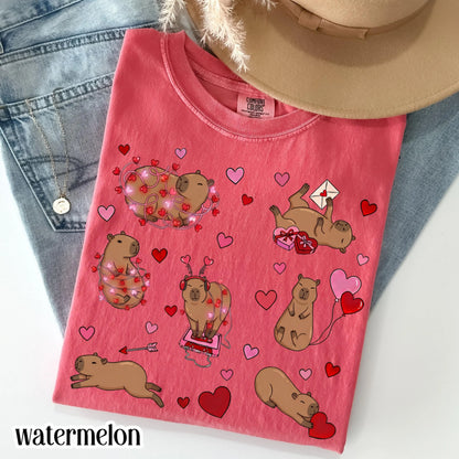 Capybara Valentines Day Comfort Colors Shirt Cute Capy Vday Womens TShirt Animal Lover V-day T-shirt Heart Love Day Tee Gift For Teacher