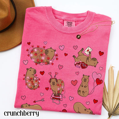 Capybara Valentines Day Comfort Colors Shirt Cute Capy Vday Womens TShirt Animal Lover V-day T-shirt Heart Love Day Tee Gift For Teacher