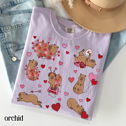Capybara Valentines Day Comfort Colors Shirt Cute Capy Vday Womens TShirt Animal Lover V-day T-shirt Heart Love Day Tee Gift For Teacher