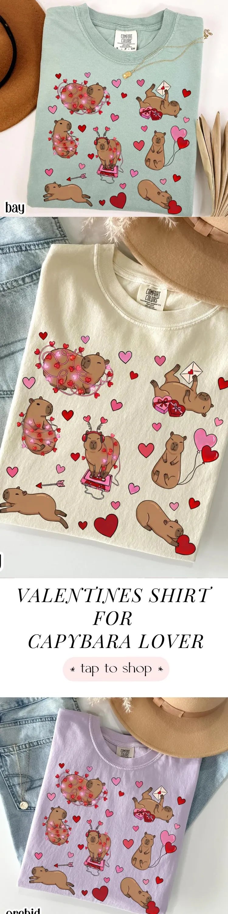 Capybara Valentines Day Comfort Colors Shirt Cute Capy Vday Womens TShirt Animal Lover V-day T-shirt Heart Love Day Tee Gift For Teacher