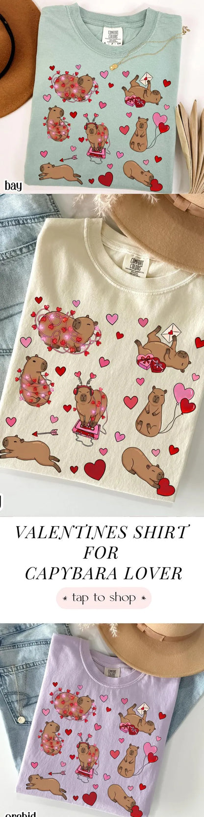 Capybara Valentines Day Comfort Colors Shirt Cute Capy Vday Womens TShirt Animal Lover V-day T-shirt Heart Love Day Tee Gift For Teacher