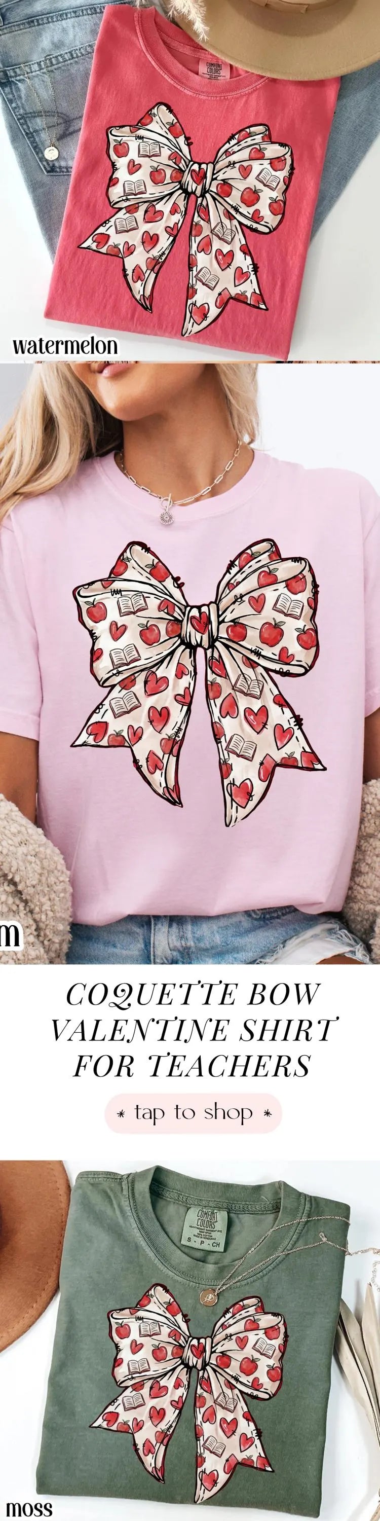 Teacher Valentines Day Comfort Colors Shirt First Grade Teacher T-Shirt Cute Coquette Bow Pink Vday Kindergarten Teach Tee For School Tshirt