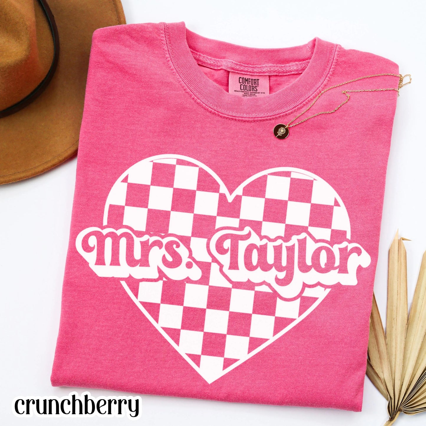 Teacher Valentines Day Comfort Colors Shirt Custom Name Kindergarten Teacher Heart T-Shirt Cute Vday Preschool Tee First Grade Educator