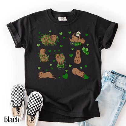 Youth Capybara St Patricks Day Comfort Colors Shirt Kids Lucky Capybara TShirt Saint Patrick's Day Girls School T-shirt Youth Animal Tee