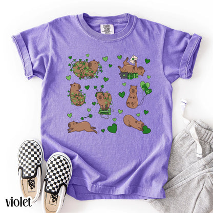 Youth Capybara St Patricks Day Comfort Colors Shirt Kids Lucky Capybara TShirt Saint Patrick's Day Girls School T-shirt Youth Animal Tee