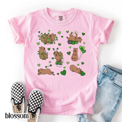 Youth Capybara St Patricks Day Comfort Colors Shirt Kids Lucky Capybara TShirt Saint Patrick's Day Girls School T-shirt Youth Animal Tee