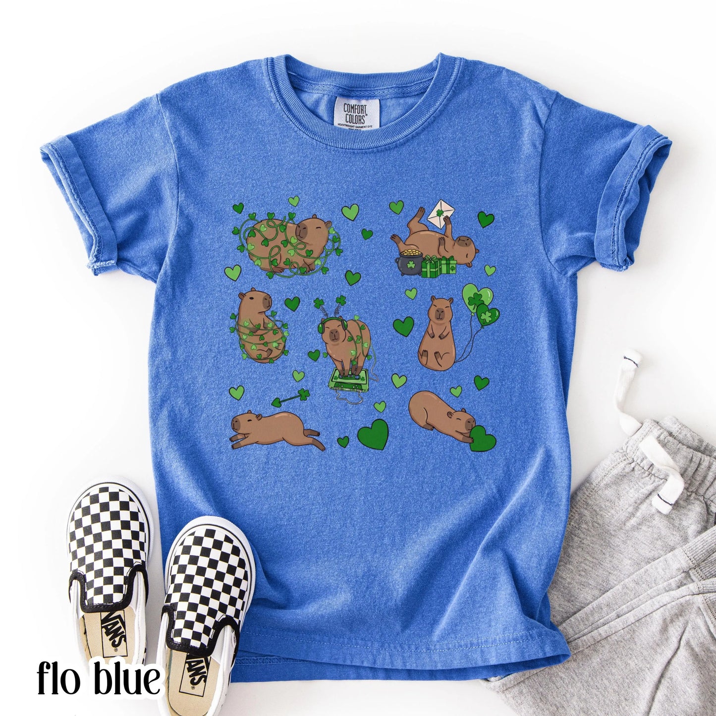 Youth Capybara St Patricks Day Comfort Colors Shirt Kids Lucky Capybara TShirt Saint Patrick's Day Girls School T-shirt Youth Animal Tee