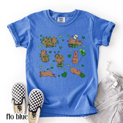 Youth Capybara St Patricks Day Comfort Colors Shirt Kids Lucky Capybara TShirt Saint Patrick's Day Girls School T-shirt Youth Animal Tee