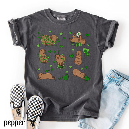 Youth Capybara St Patricks Day Comfort Colors Shirt Kids Lucky Capybara TShirt Saint Patrick's Day Girls School T-shirt Youth Animal Tee