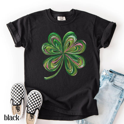 Youth St Patricks Day Comfort Colors Shirt Lucky Shamrock Tshirt Kids Saint Patrick's Party Tee Four Leaf Clover T-shirt Irish Shenanigans