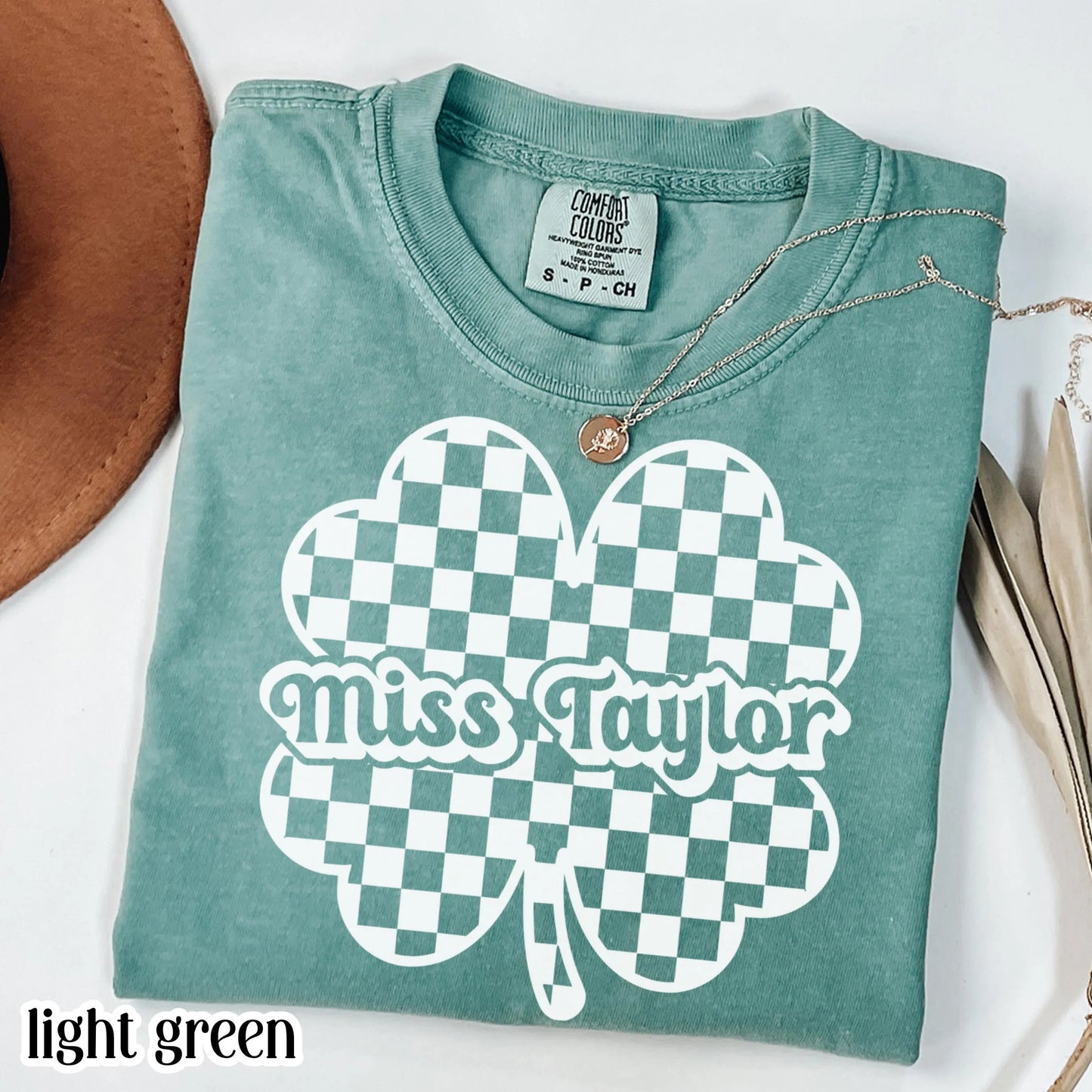 Teacher St Patrick's Day Comfort Colors Shirt Custom Name Kindergarten Teacher Clover T-Shirt Cute Lucky Preschool Tee First Grade Educator