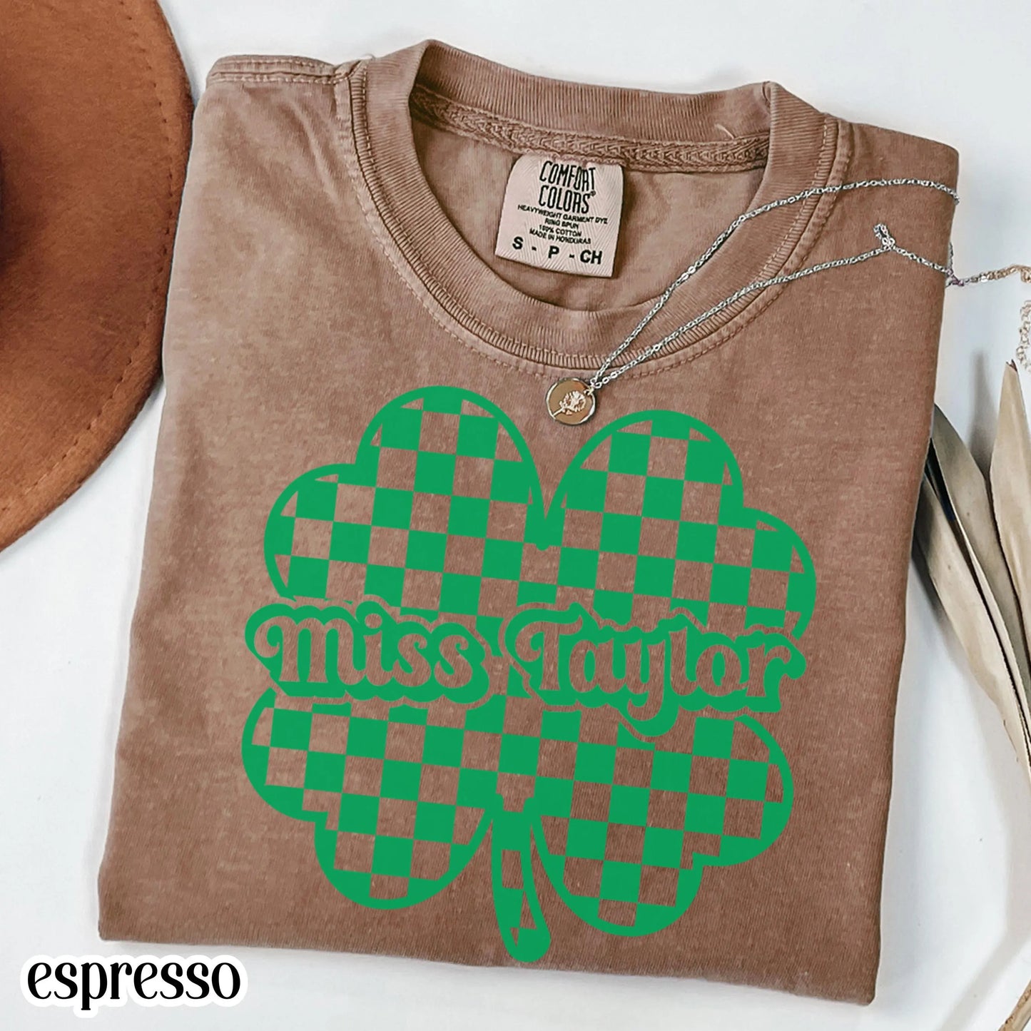 Teacher St Patrick's Day Comfort Colors Shirt Custom Name Kindergarten Teacher Clover T-Shirt Cute Lucky Preschool Tee First Grade Educator