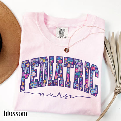 Pediatric Nurse Comfort Colors Shirt PICU Nurse Appreciation T-shirt Floral Pediatrician Tee Cute Flower Pediatric Nurse Team Crew Outfit
