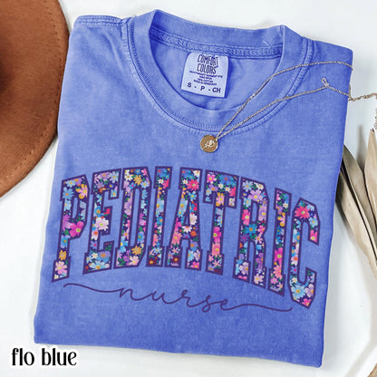 Pediatric Nurse Comfort Colors Shirt PICU Nurse Appreciation T-shirt Floral Pediatrician Tee Cute Flower Pediatric Nurse Team Crew Outfit
