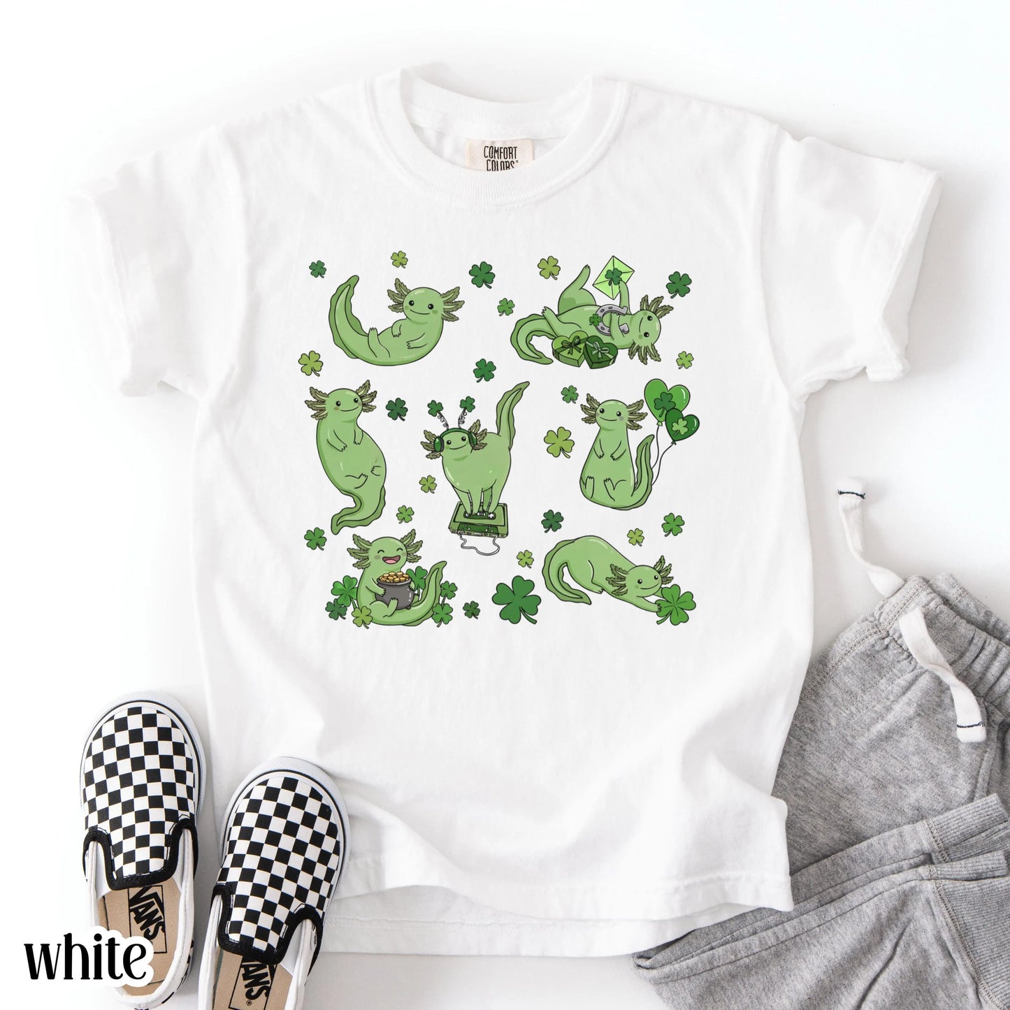 Youth Axolotl St Patricks Day Comfort Colors Shirt Kids Lucky Axolotl TShirt Saint Patrick's Day Girls School T-shirt Youth Reptile Tee