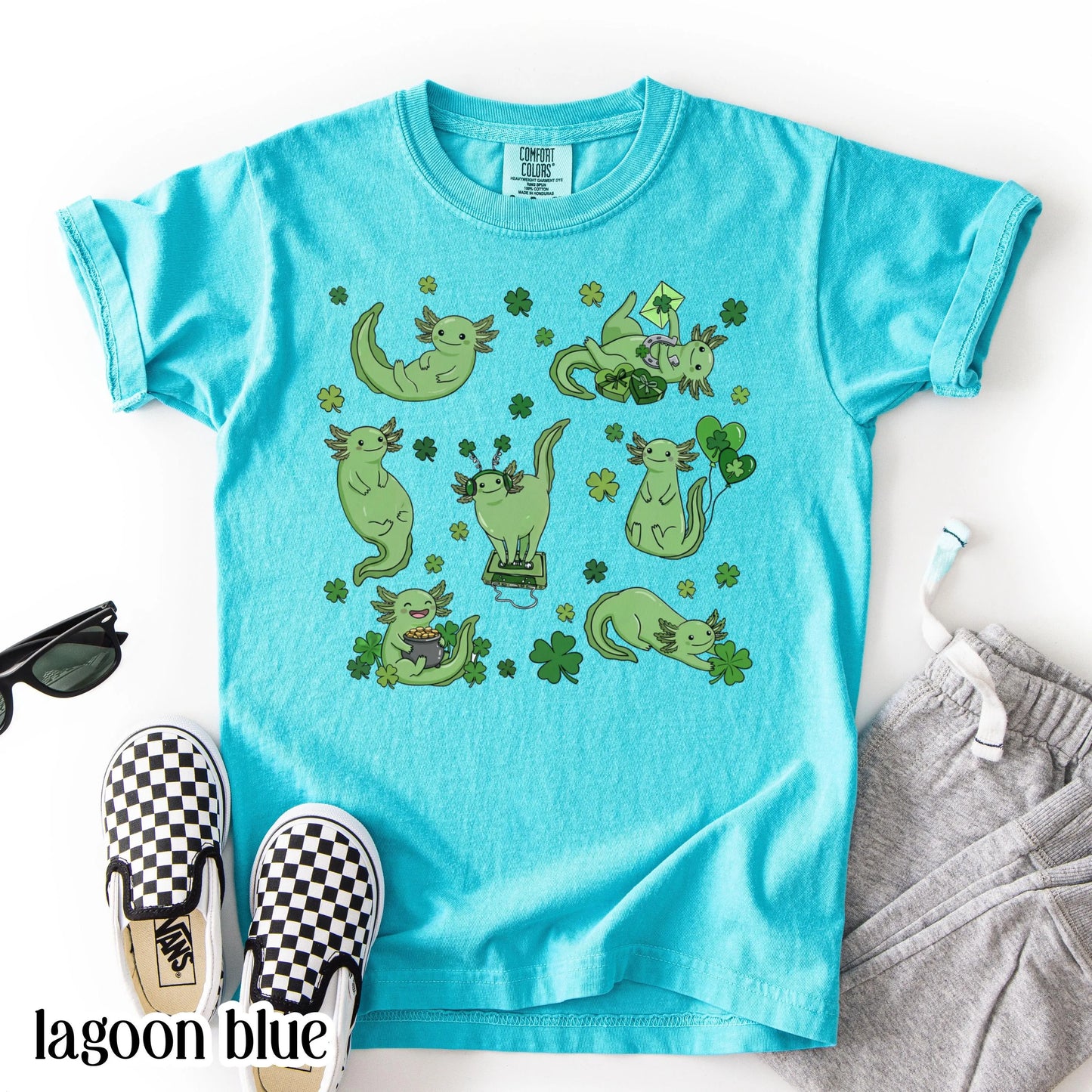 Youth Axolotl St Patricks Day Comfort Colors Shirt Kids Lucky Axolotl TShirt Saint Patrick's Day Girls School T-shirt Youth Reptile Tee