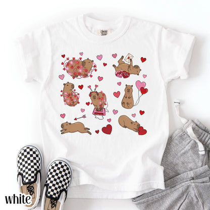 Capybara Valentines Day Comfort Colors Shirt Kids Cute Capy Vday TShirt Girls Animal V-day School T-shirt Youth Heart Love Day Tee Gift