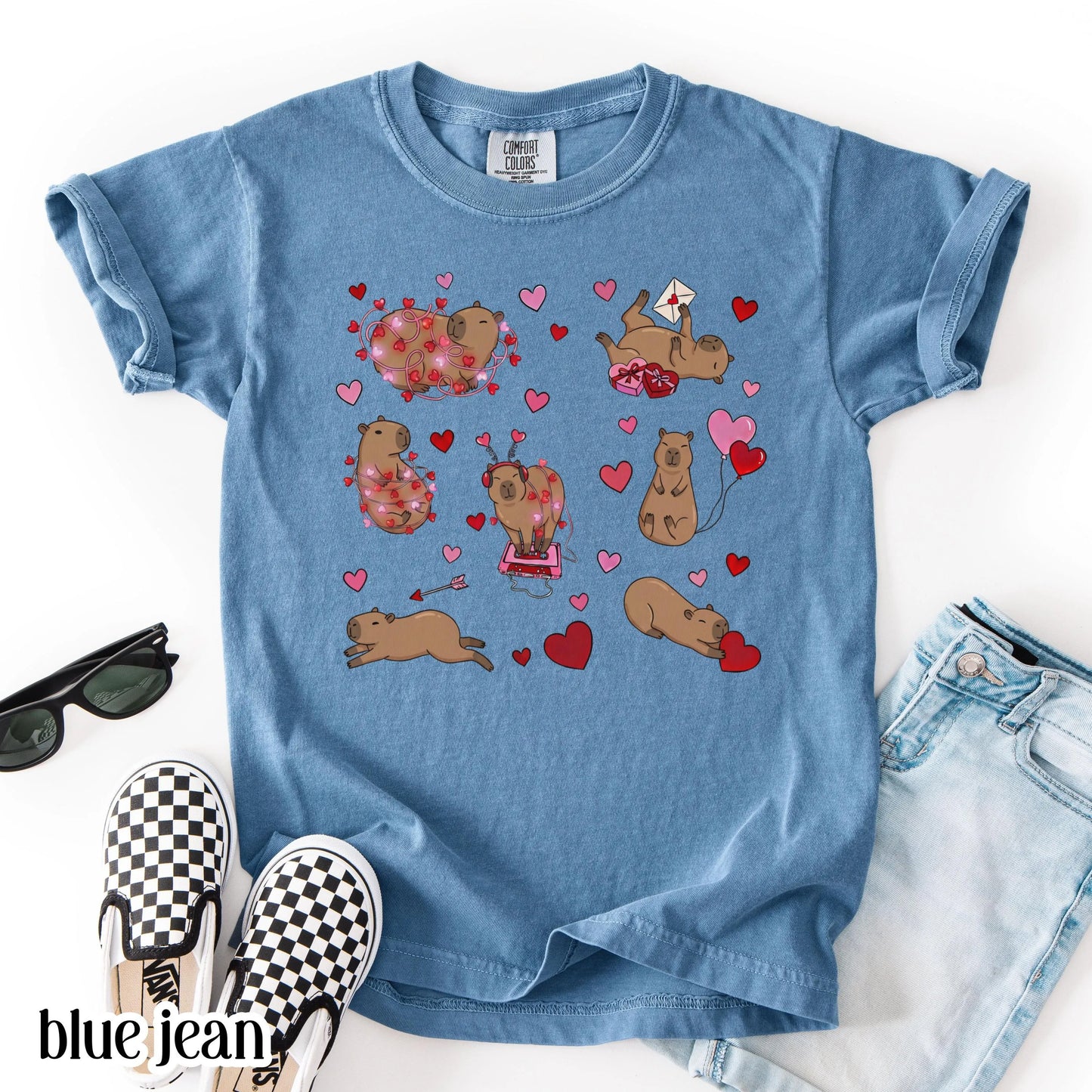 Capybara Valentines Day Comfort Colors Shirt Kids Cute Capy Vday TShirt Girls Animal V-day School T-shirt Youth Heart Love Day Tee Gift
