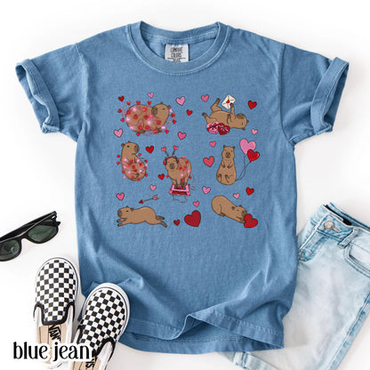 Capybara Valentines Day Comfort Colors Shirt Kids Cute Capy Vday TShirt Girls Animal V-day School T-shirt Youth Heart Love Day Tee Gift