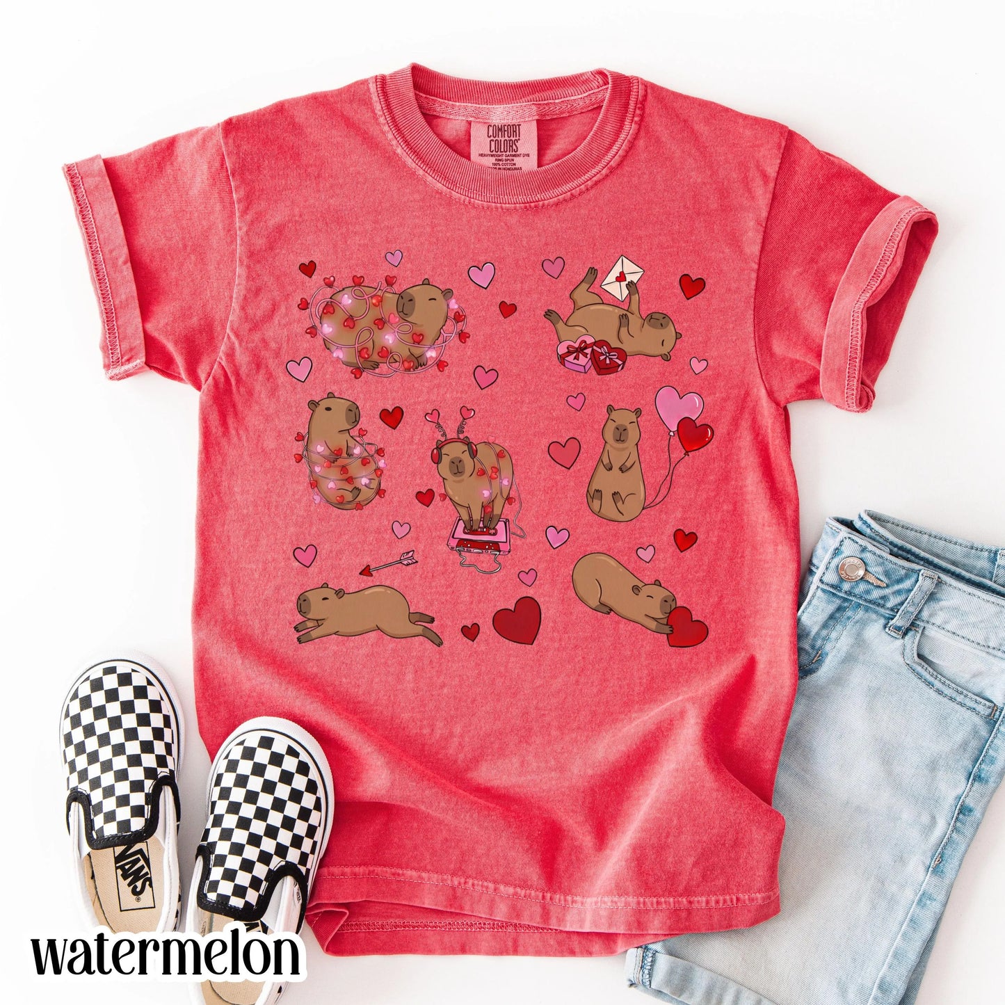 Capybara Valentines Day Comfort Colors Shirt Kids Cute Capy Vday TShirt Girls Animal V-day School T-shirt Youth Heart Love Day Tee Gift
