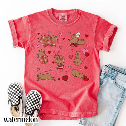 Capybara Valentines Day Comfort Colors Shirt Kids Cute Capy Vday TShirt Girls Animal V-day School T-shirt Youth Heart Love Day Tee Gift