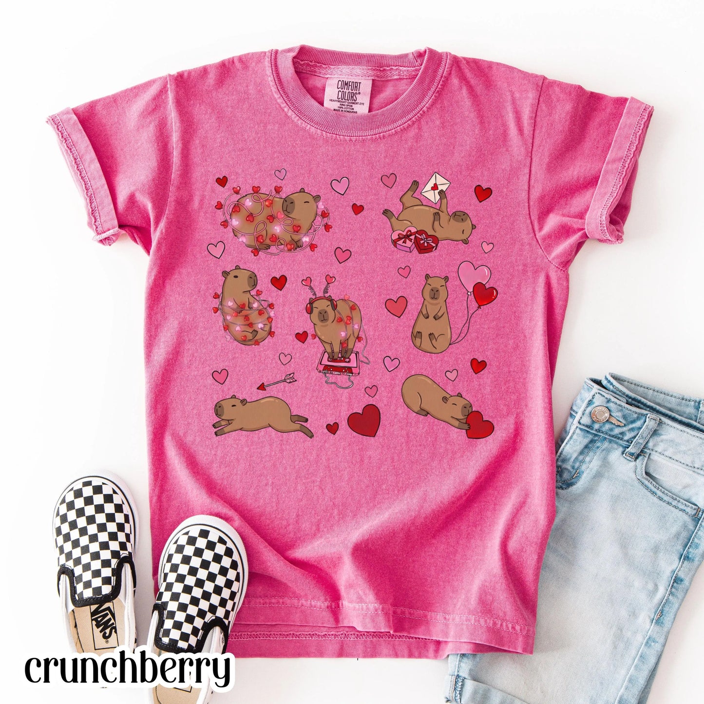 Capybara Valentines Day Comfort Colors Shirt Kids Cute Capy Vday TShirt Girls Animal V-day School T-shirt Youth Heart Love Day Tee Gift