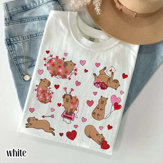 Capybara Valentines Day Comfort Colors Shirt Cute Capy Vday Womens TShirt Animal Lover V-day T-shirt Heart Love Day Tee Gift For Teacher