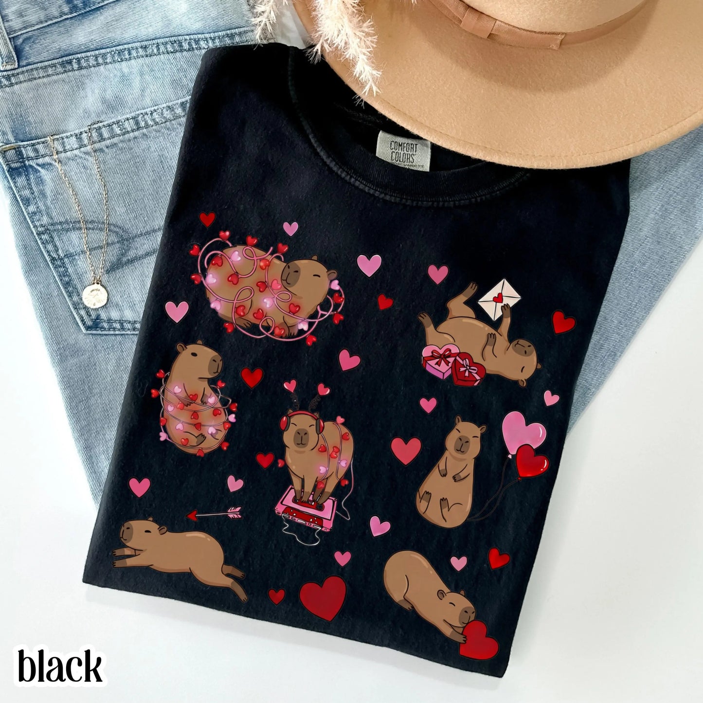 Capybara Valentines Day Comfort Colors Shirt Cute Capy Vday Womens TShirt Animal Lover V-day T-shirt Heart Love Day Tee Gift For Teacher