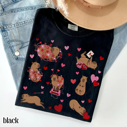 Capybara Valentines Day Comfort Colors Shirt Cute Capy Vday Womens TShirt Animal Lover V-day T-shirt Heart Love Day Tee Gift For Teacher