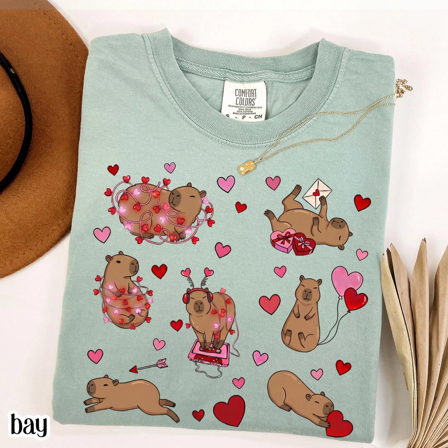 Capybara Valentines Day Comfort Colors Shirt Cute Capy Vday Womens TShirt Animal Lover V-day T-shirt Heart Love Day Tee Gift For Teacher