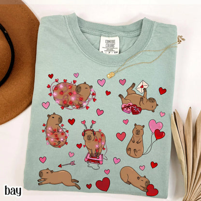 Capybara Valentines Day Comfort Colors Shirt Cute Capy Vday Womens TShirt Animal Lover V-day T-shirt Heart Love Day Tee Gift For Teacher