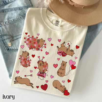 Capybara Valentines Day Comfort Colors Shirt Cute Capy Vday Womens TShirt Animal Lover V-day T-shirt Heart Love Day Tee Gift For Teacher