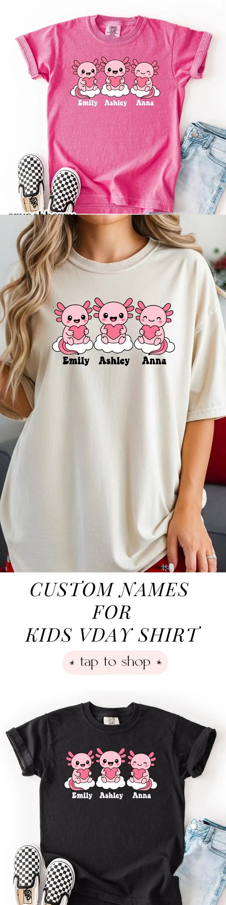 Axolotl Comfort Colors Kids Valentines Day Shirt Names Cute Reptile Heart Shirt Kids Birthday Custom Youth Birthday Shirt Axolotl Lover Gift