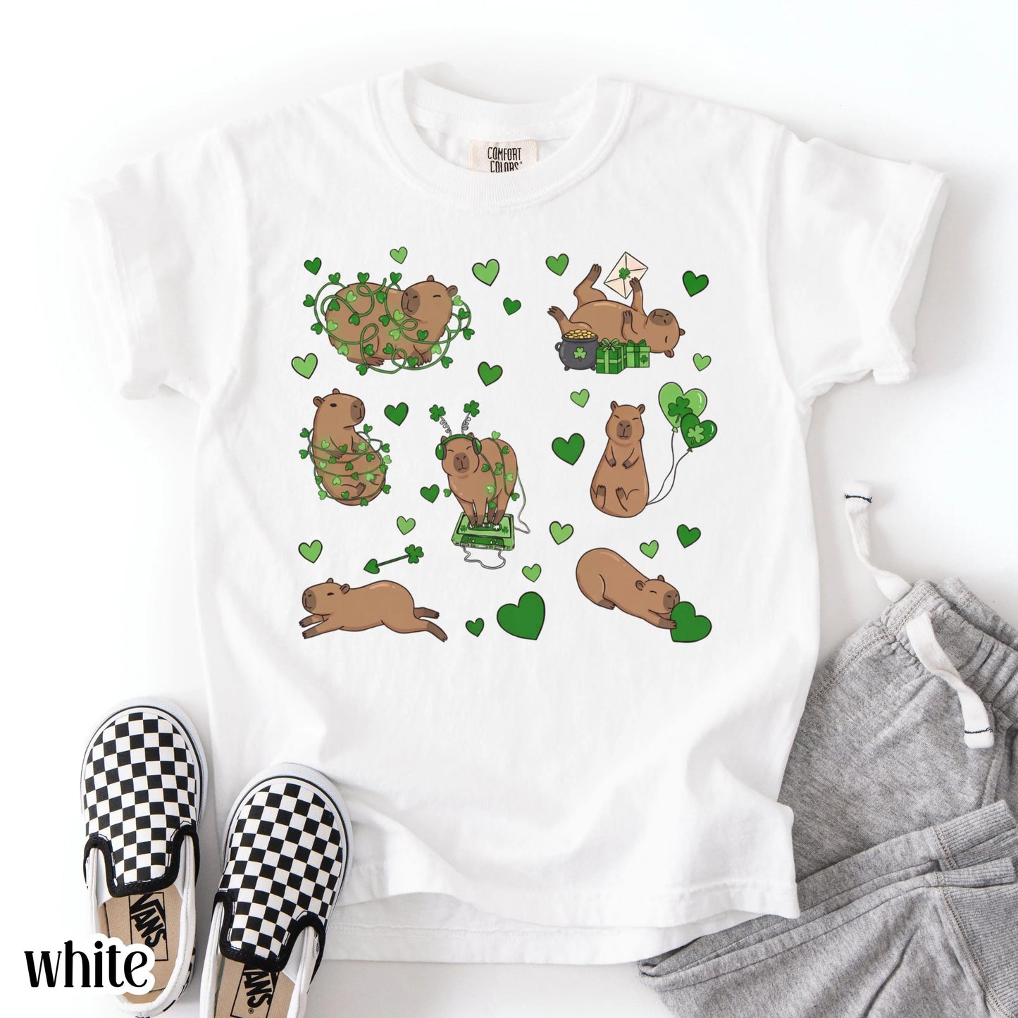 Youth Capybara St Patricks Day Comfort Colors Shirt Kids Lucky Capybara TShirt Saint Patrick's Day Girls School T-shirt Youth Animal Tee