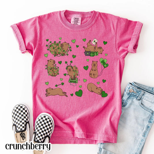 Youth Capybara St Patricks Day Comfort Colors Shirt Kids Lucky Capybara TShirt Saint Patrick's Day Girls School T-shirt Youth Animal Tee