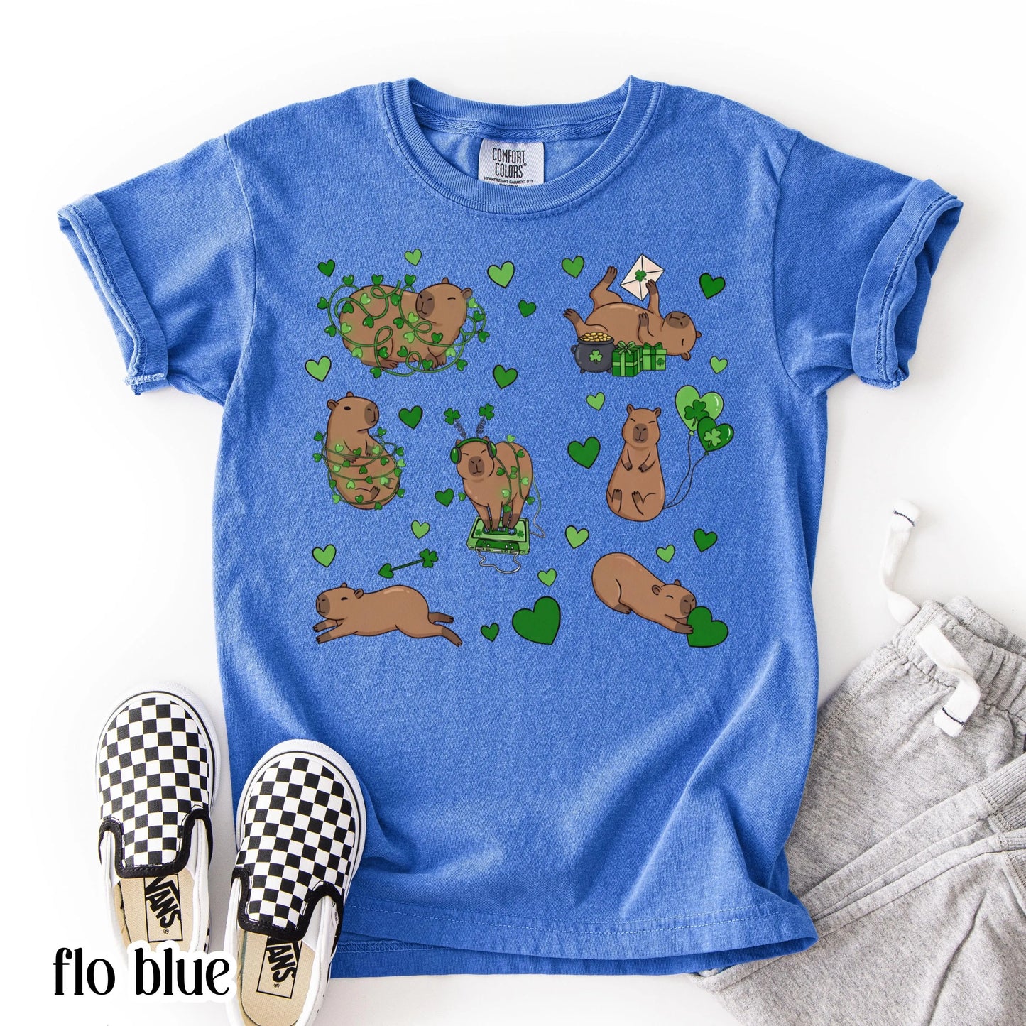 Youth Capybara St Patricks Day Comfort Colors Shirt Kids Lucky Capybara TShirt Saint Patrick's Day Girls School T-shirt Youth Animal Tee