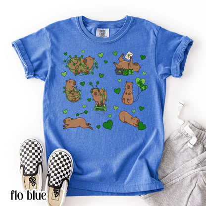 Youth Capybara St Patricks Day Comfort Colors Shirt Kids Lucky Capybara TShirt Saint Patrick's Day Girls School T-shirt Youth Animal Tee