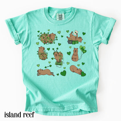 Youth Capybara St Patricks Day Comfort Colors Shirt Kids Lucky Capybara TShirt Saint Patrick's Day Girls School T-shirt Youth Animal Tee