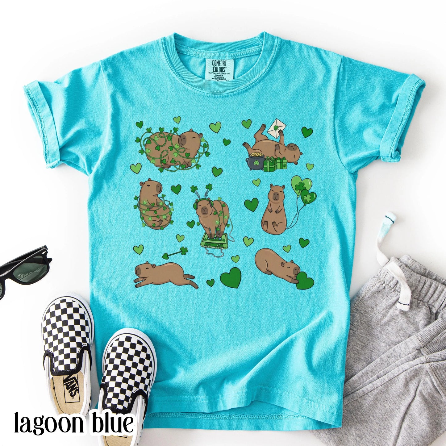 Youth Capybara St Patricks Day Comfort Colors Shirt Kids Lucky Capybara TShirt Saint Patrick's Day Girls School T-shirt Youth Animal Tee