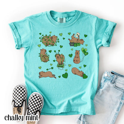 Youth Capybara St Patricks Day Comfort Colors Shirt Kids Lucky Capybara TShirt Saint Patrick's Day Girls School T-shirt Youth Animal Tee