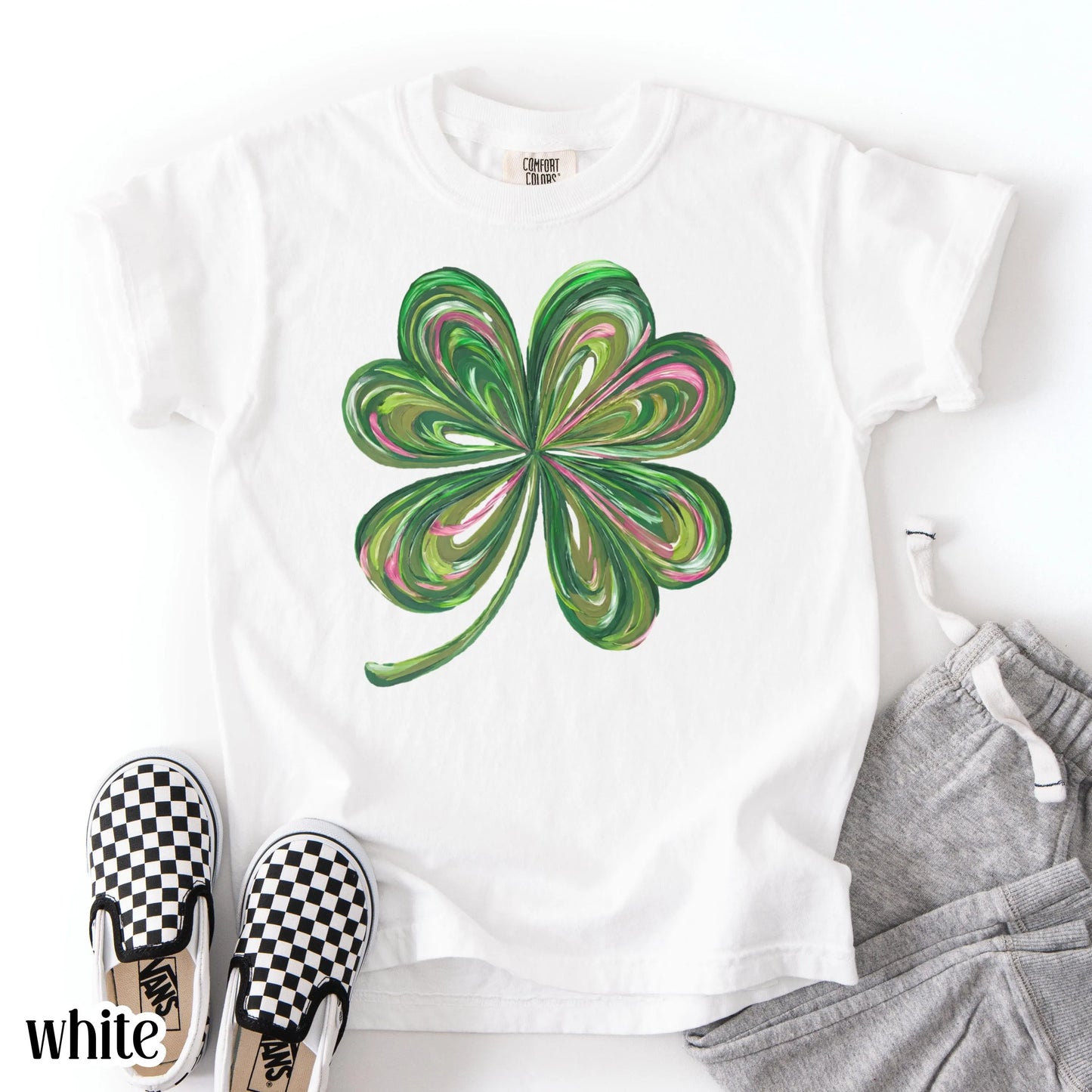 Youth St Patricks Day Comfort Colors Shirt Lucky Shamrock Tshirt Kids Saint Patrick's Party Tee Four Leaf Clover T-shirt Irish Shenanigans